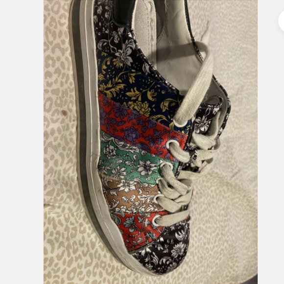 Alice + Olivia Emmalyn Leather Striped Floral Platform Sneakers Women Size 7M - Picture 10 of 10